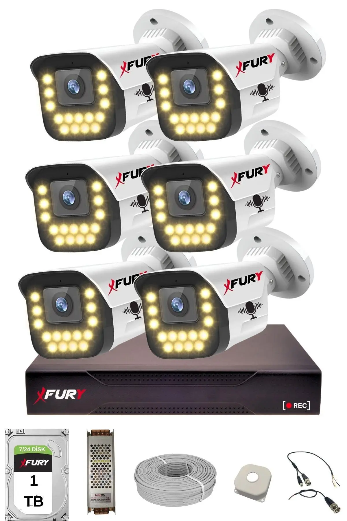FURY 6 lı Sesli 15 Warm Led Gece Renkli Görüş Su Geçirmez Güvenlik Kamerası Seti 1TB