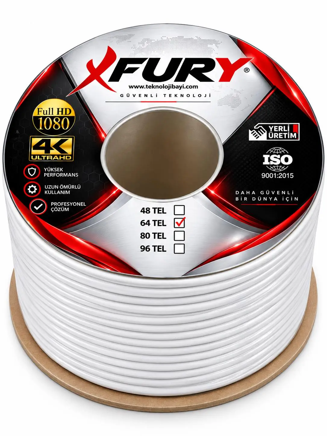 FURY 64 Tel RG6-U6 Koaksiyel TV ve Uydu Anten Kablosu 100 Metre