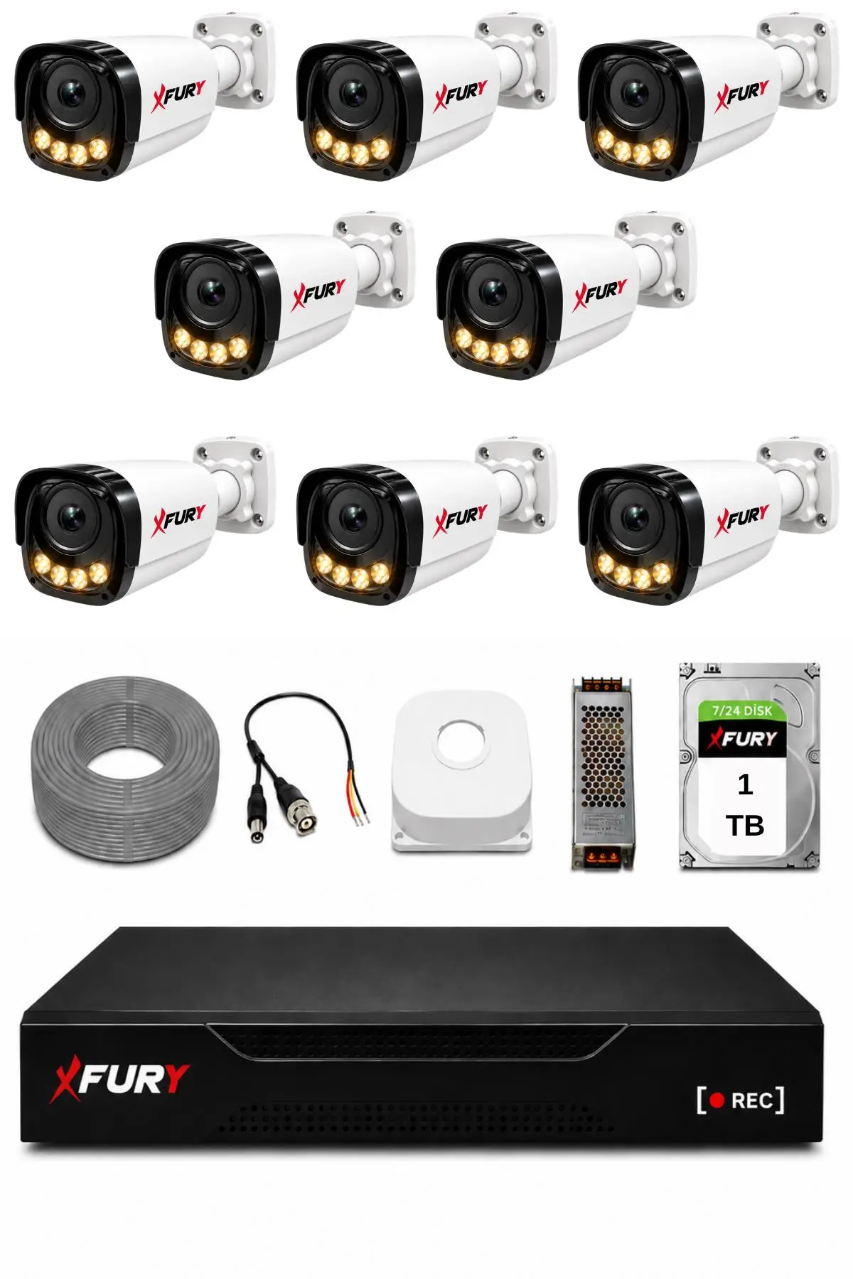 FURY 8 Kameralı Güvenlik Kamera Seti 4 Warm LED Gece Renkli Görüş 1 TB HDD