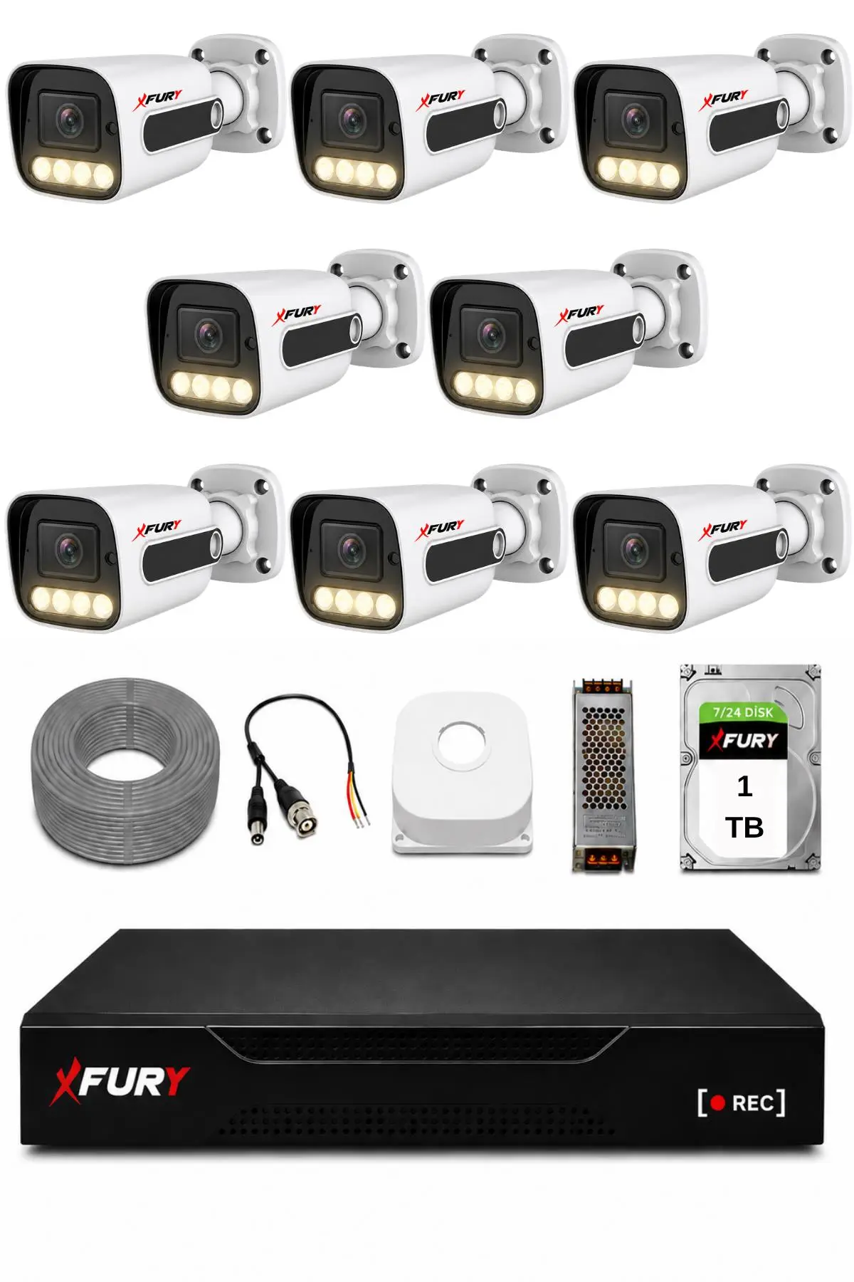 FURY 8 Kameralı Güvenlik Kamera Seti 4 Warm LED Gece Renkli Görüş 1 TB HDD 5500