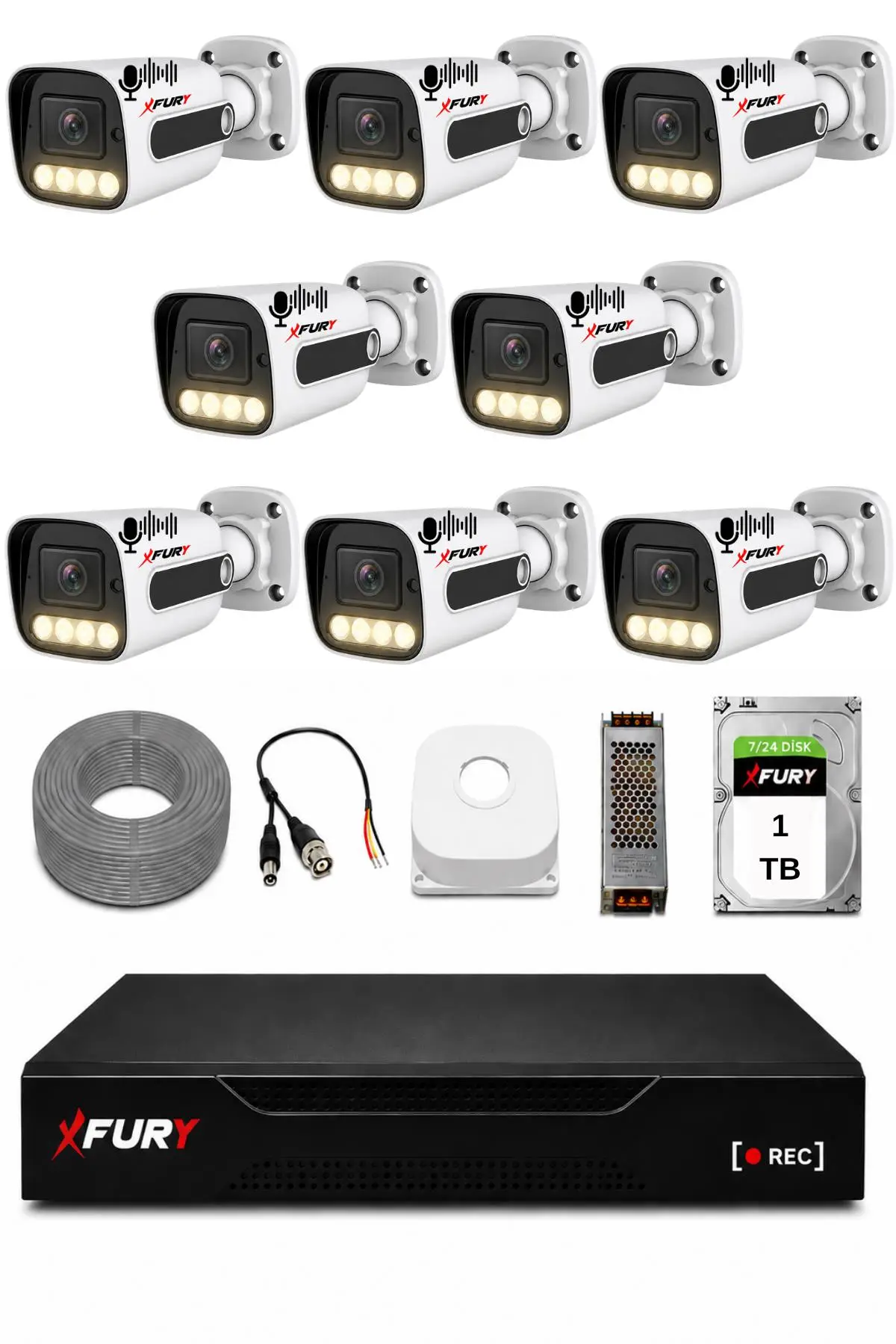 FURY 8 Kameralı Güvenlik Kamera Seti Sesli 4 Warm LED Gece Renkli Görüş 1 TB HDD 5500s