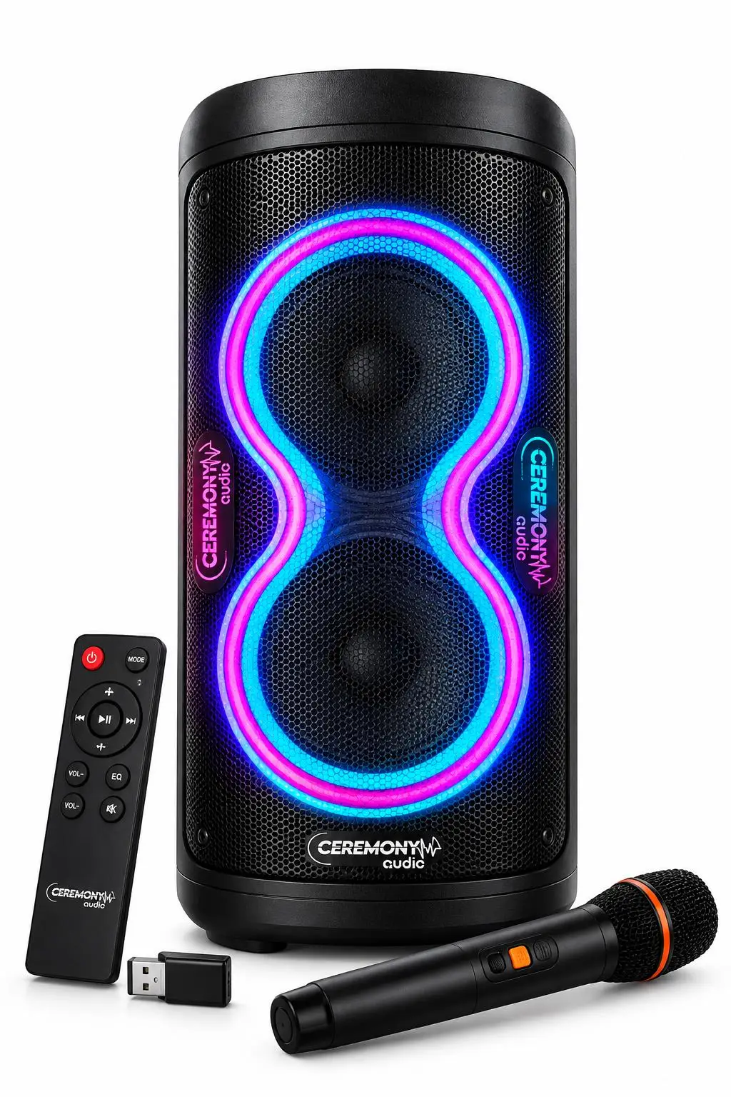 Fury Ceremony CM-308 300W Bluetooth Parti Hoparlörü 2x8 İnç RGB LED TWS Mikrofonlu