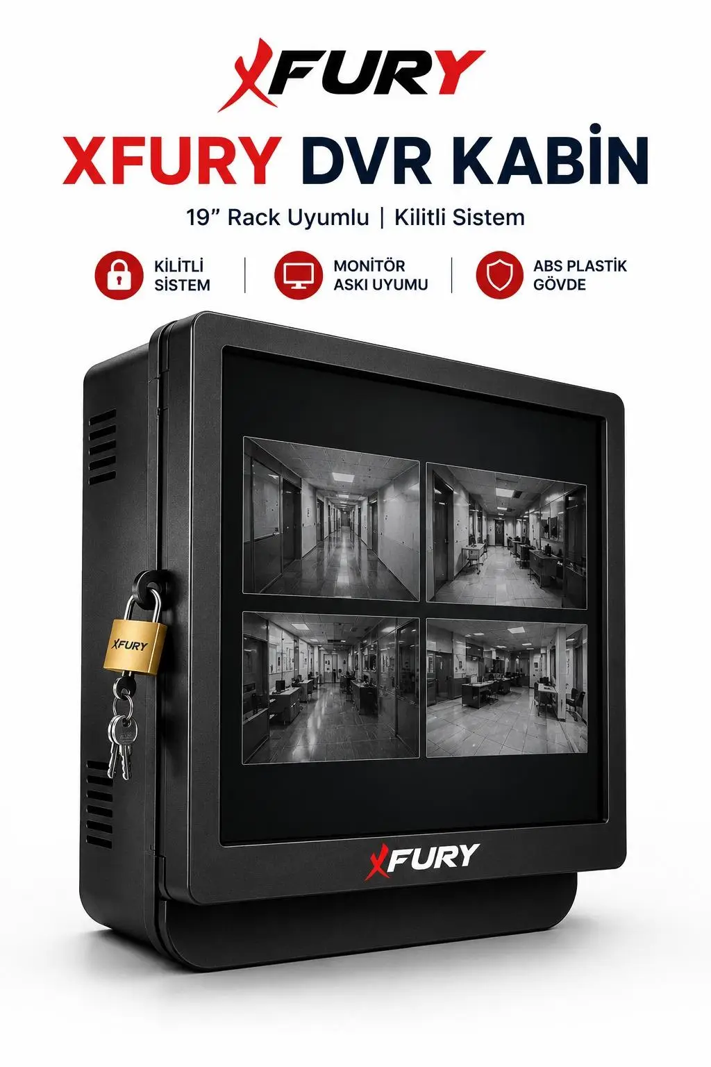 Fury Dvr Pano/box Nvr Cctv Rack ABS Kabinet Ve Monitör Koruma Kutusu Antrasit 42x32x11 cm
