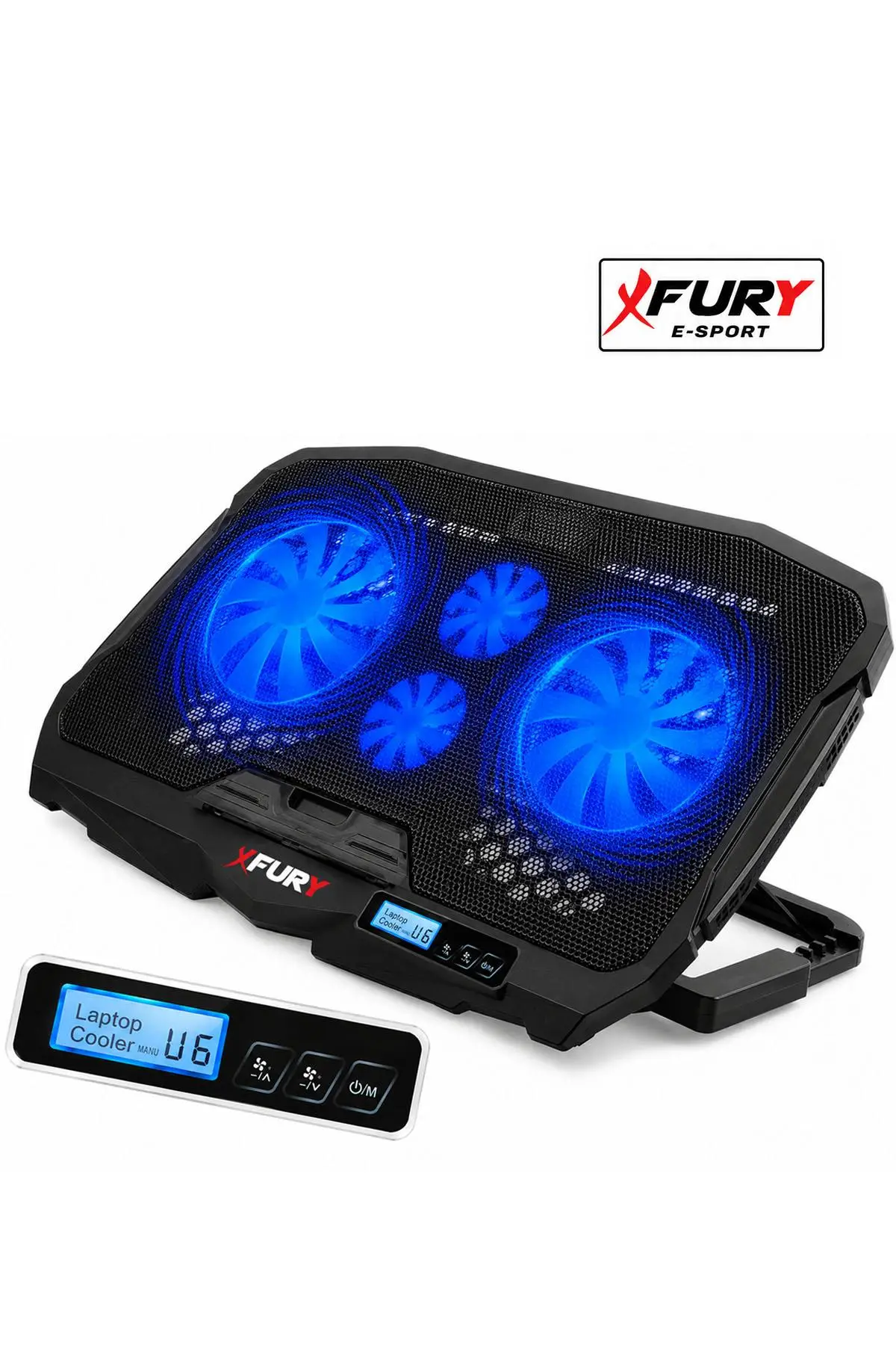 Fury E-Sport Laptop Soğutucu 4 Fanlı Lcd Kontrol Panel Ayarlanabilir Dizüstü Bilgisayar Soğutma Fanı