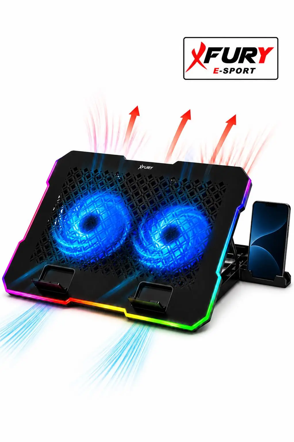 FURY E-Sport RGB Laptop Soğutucu 2 Fanlı Ayarlanabilir Standlı Notebook Soğutucu