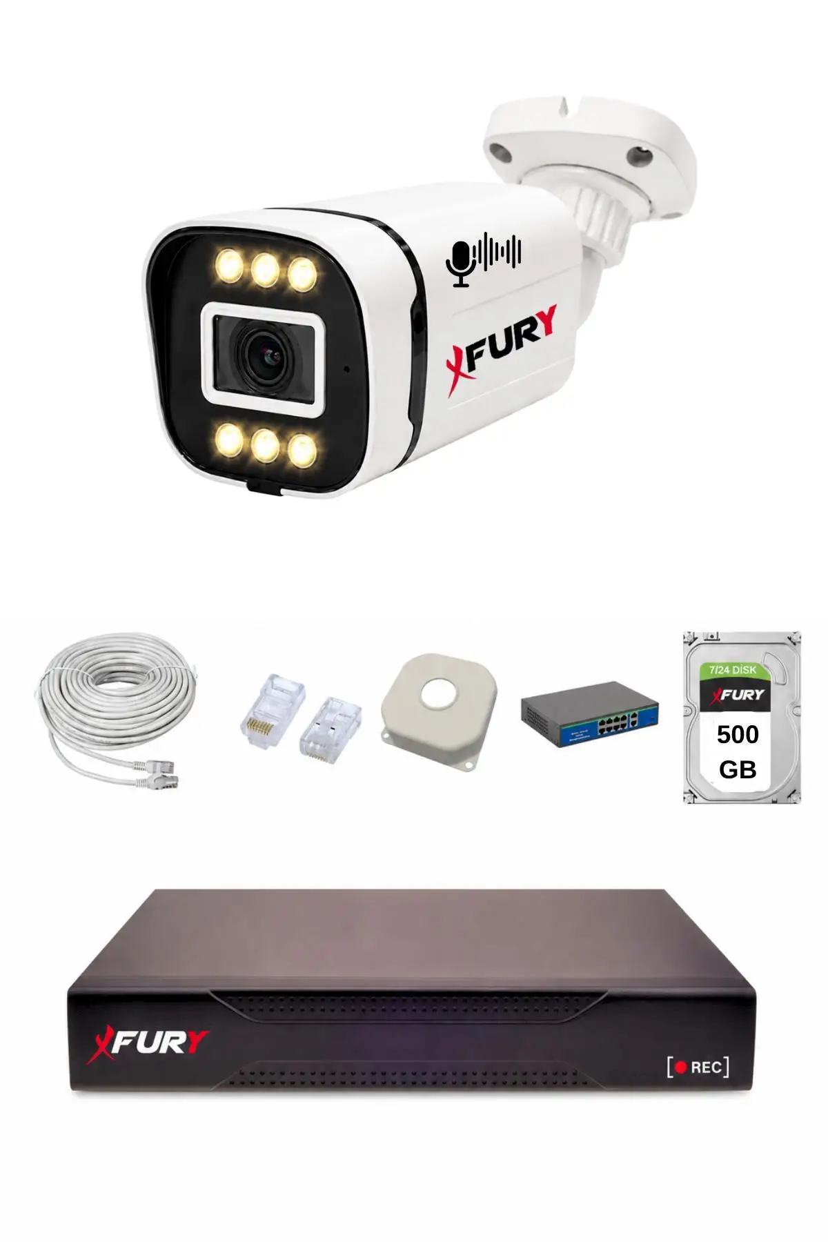 FURY IP 1 Kameralı 1080P Sesli 6 Warm LED Renkli Gece Görüşlü Güvenlik Kamera Sistemi 500GB 1606