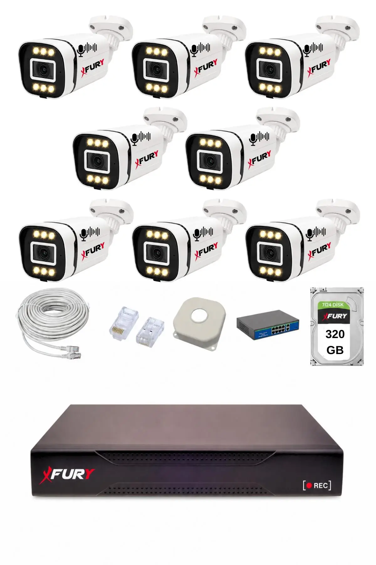 FURY IP 8 Kameralı 1080P Sesli 6 Warm LED Renkli Gece Görüşlü Güvenlik Kamera Sistemi 320GB 1606