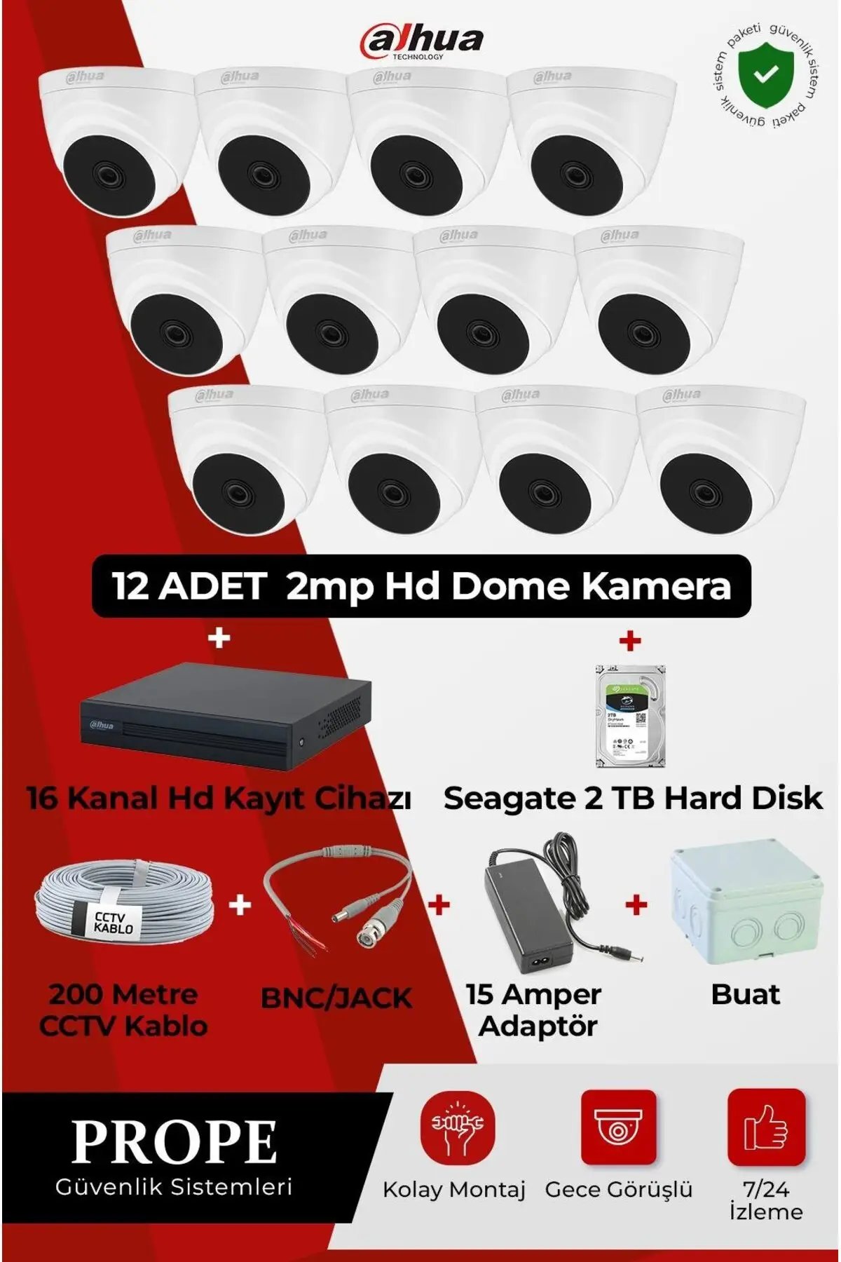 PG-DH12C00001HD-D12ST 12 Kameralı Hd Dome Full Sistem Paketi