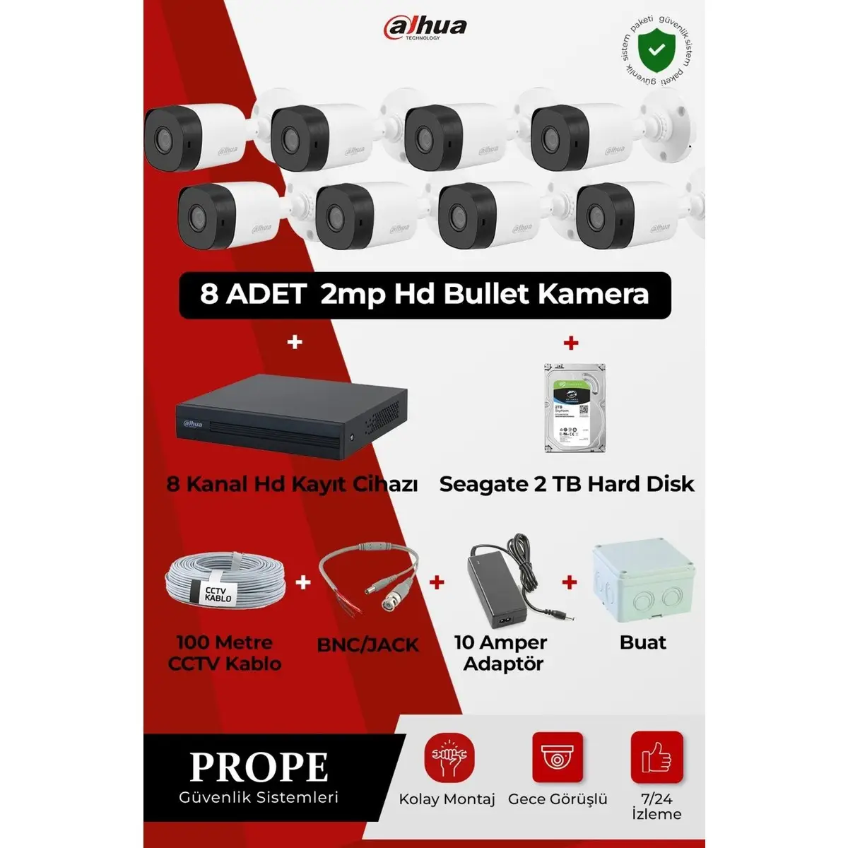 PG-DH8C00001HD-B08ST 8 Kameralı Bullet Hd Full Sistem Paketi