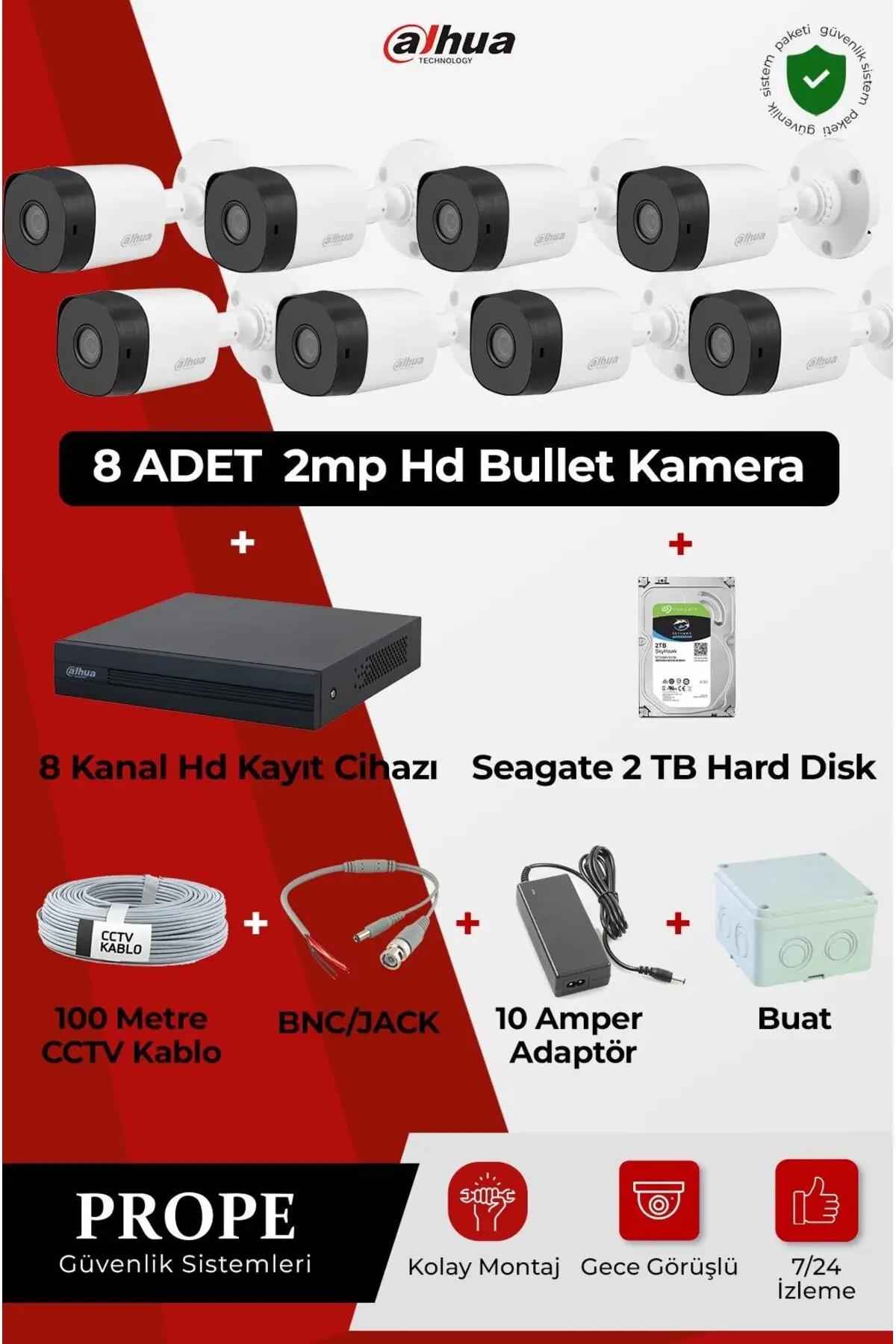 PG-DH8C00001HD-B08ST 8 Kameralı Bullet Hd Full Sistem Paketi