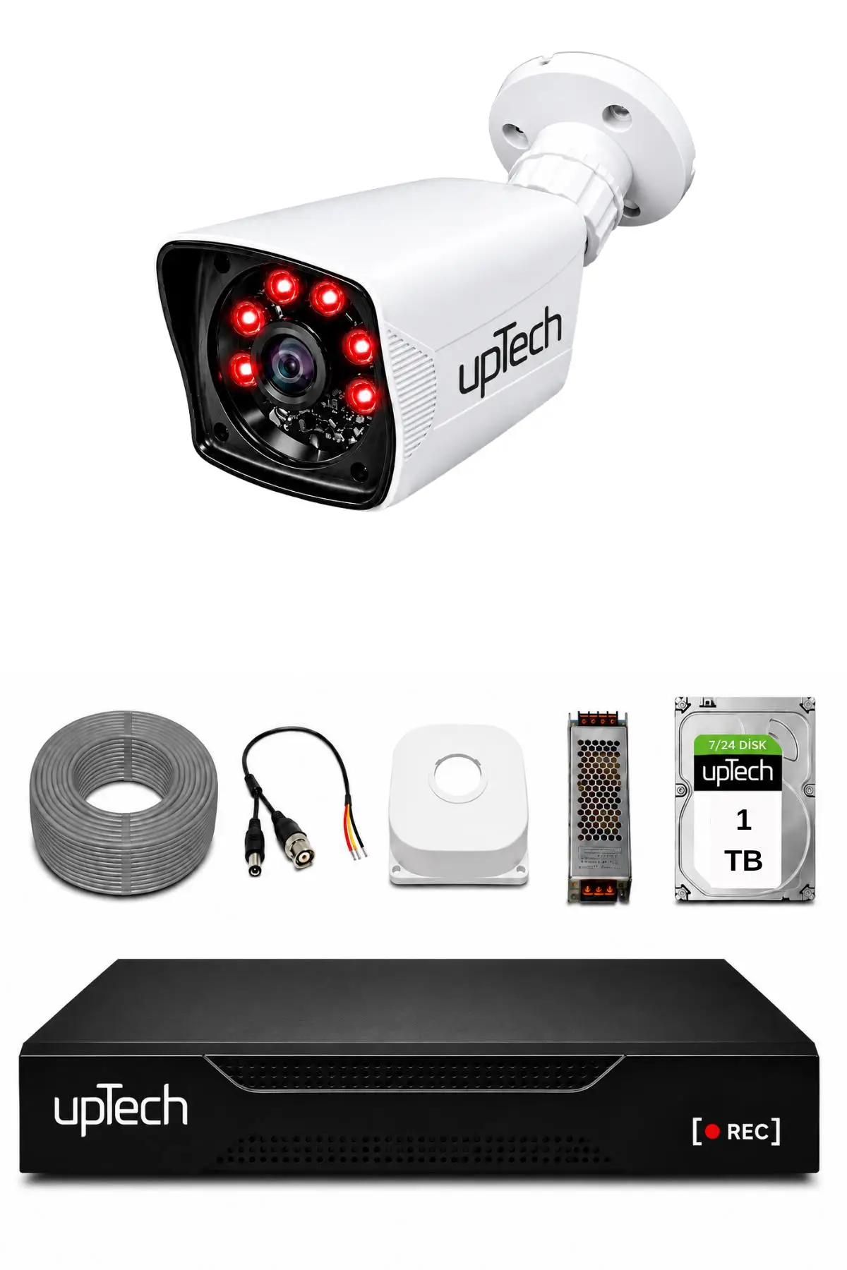 UPTECH 1 Kameralı Güvenlik Kamera Seti 2MP 1080P Full HD 6 Atom LED Gece Görüşlü 1 TB HDD 5525