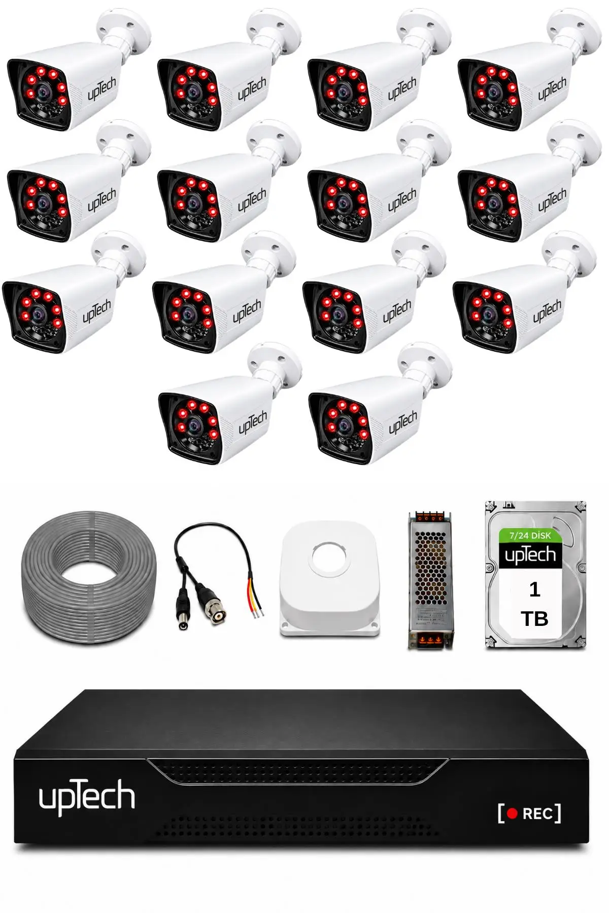 UPTECH 14 Kameralı Güvenlik Kamera Seti 2MP 1080P Full HD 6 Atom LED Gece Görüşlü 1 TB HDD 5525