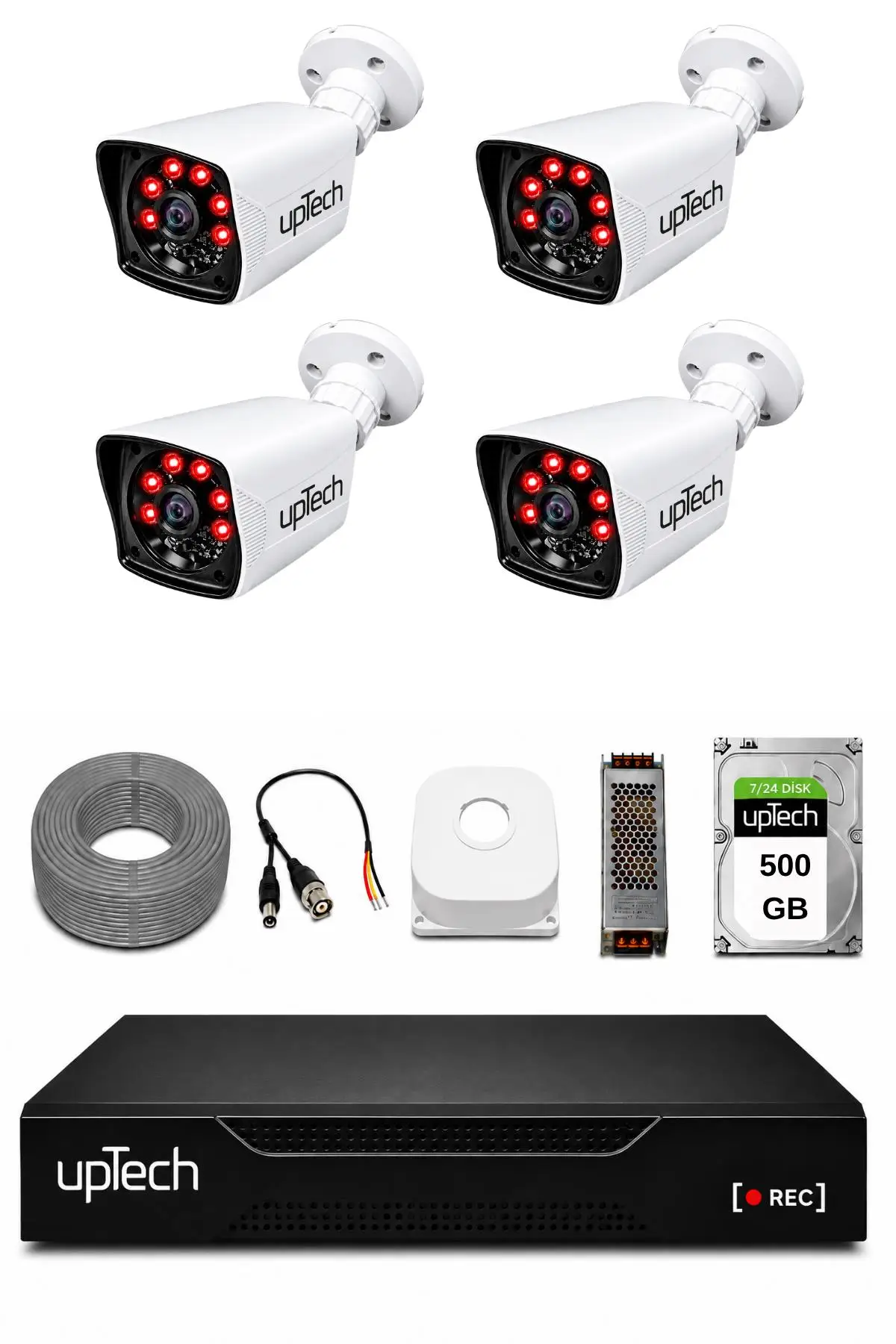 UPTECH 4 Kameralı Güvenlik Kamera Seti 2MP 1080P Full HD 6 Atom LED Gece Görüşlü 500GB HDD 5525