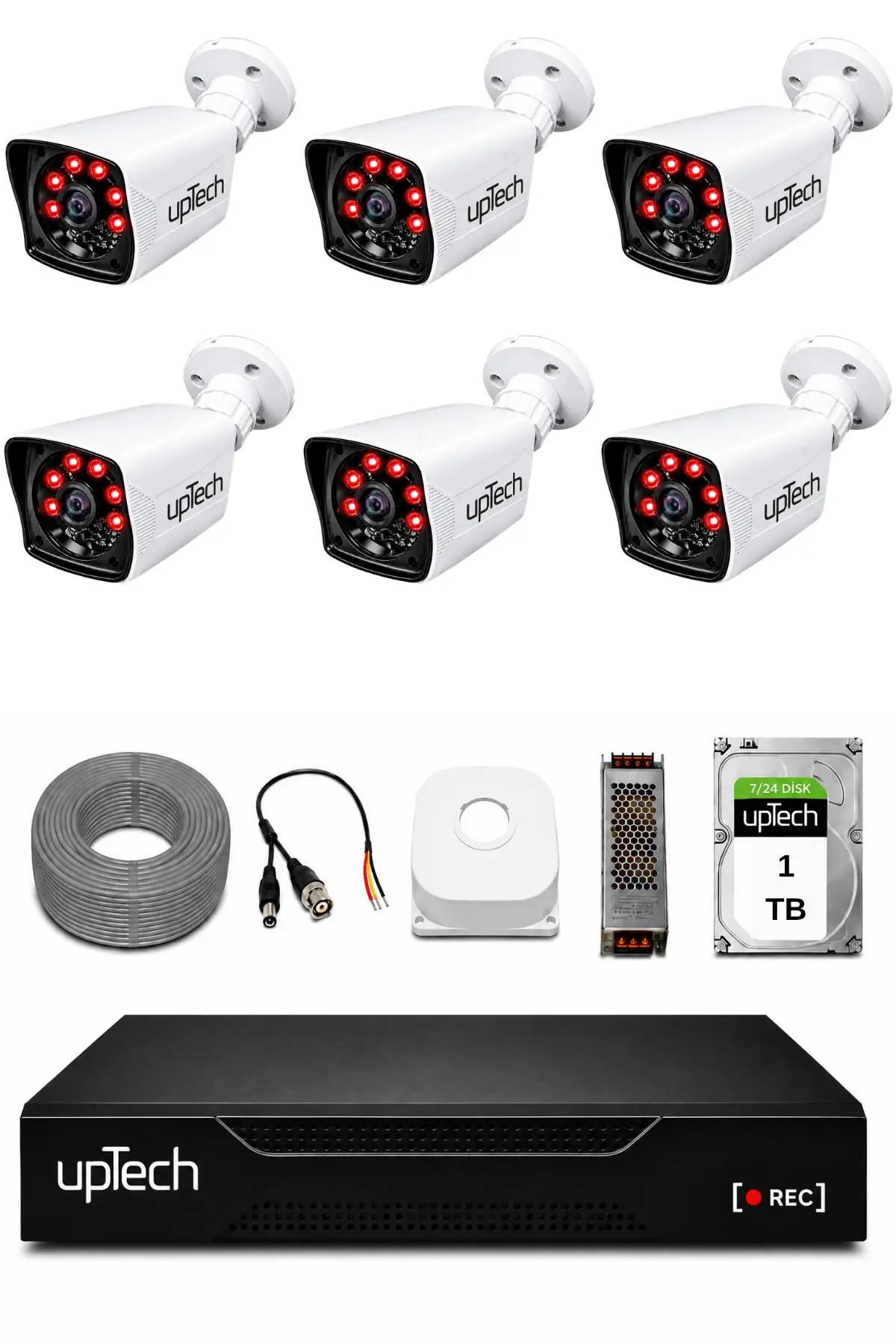 UPTECH 6 Kameralı Güvenlik Kamera Seti 2MP 1080P Full HD 6 Atom LED Gece Görüşlü 1 TB HDD 5525