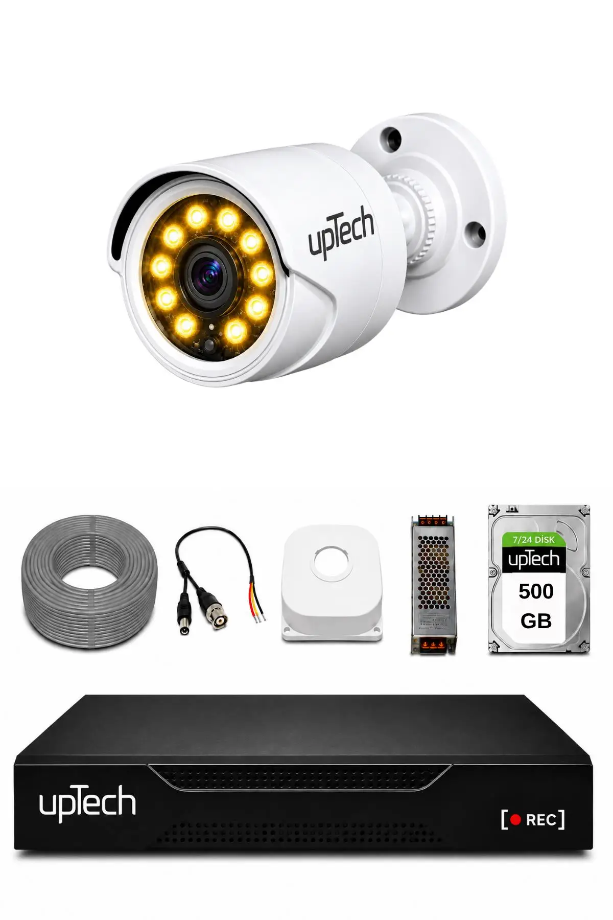 UPTECH Full HD 1 Kameralı Gece Renkli Görüş Su Geçirmez Güvenlik Kamera Seti 500GB HDD 2239