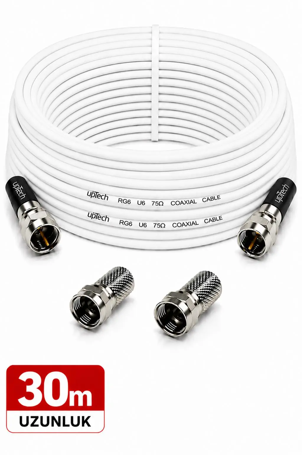 UPTECH HD Uydu Anten Kablosu 30 Metre F Konnektörlü Full HD 4K TV Kablosu